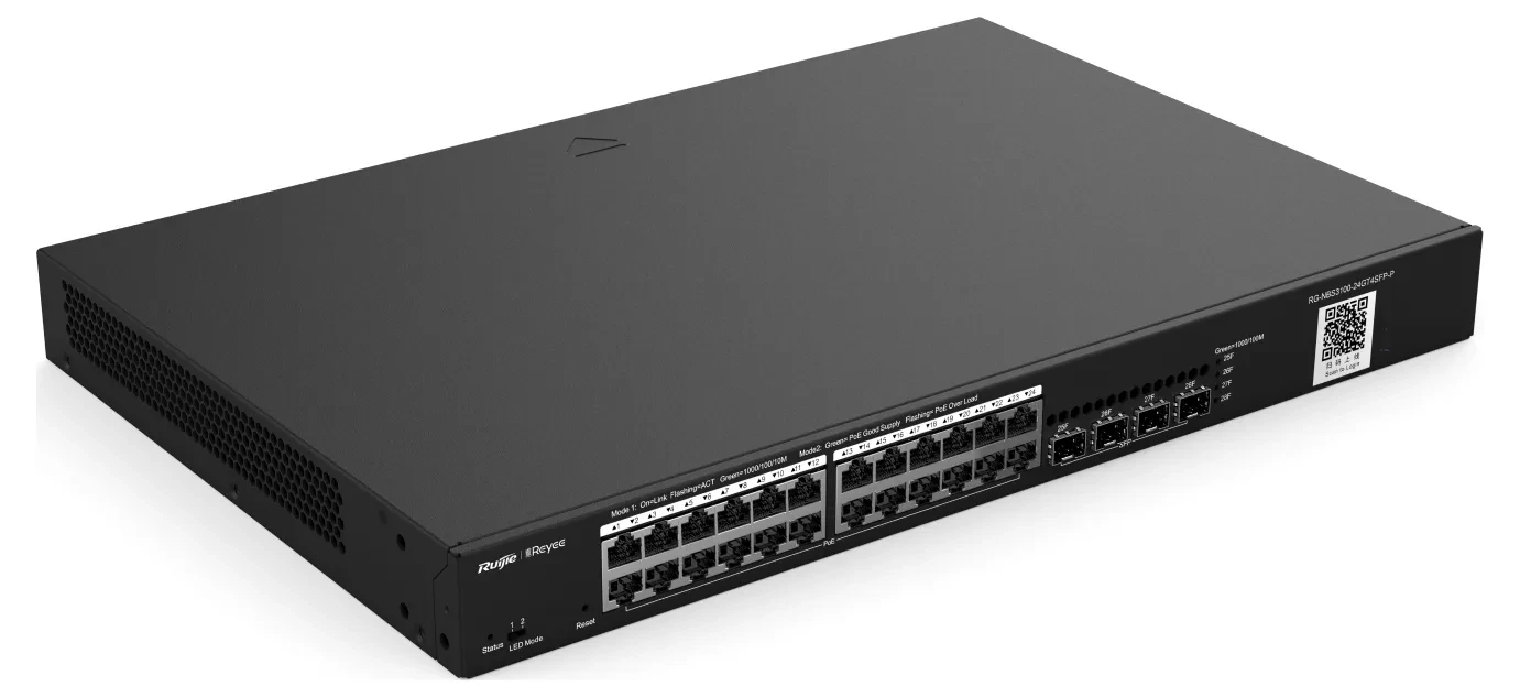 RG-NBS3100-24GT4SFP-P Ruijie 24-портовый гигабитный управляемый коммутатор POE L2, 24 гигабитных порта RJ45 POE /POE+, 4 слота SFP