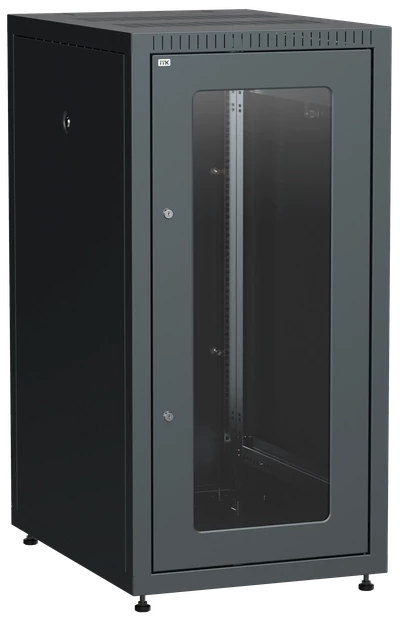 ITK LINEA E Шкаф напольный сетевой 19" 18U 600х800мм стеклянная передняя дверь задняя металлическая черный